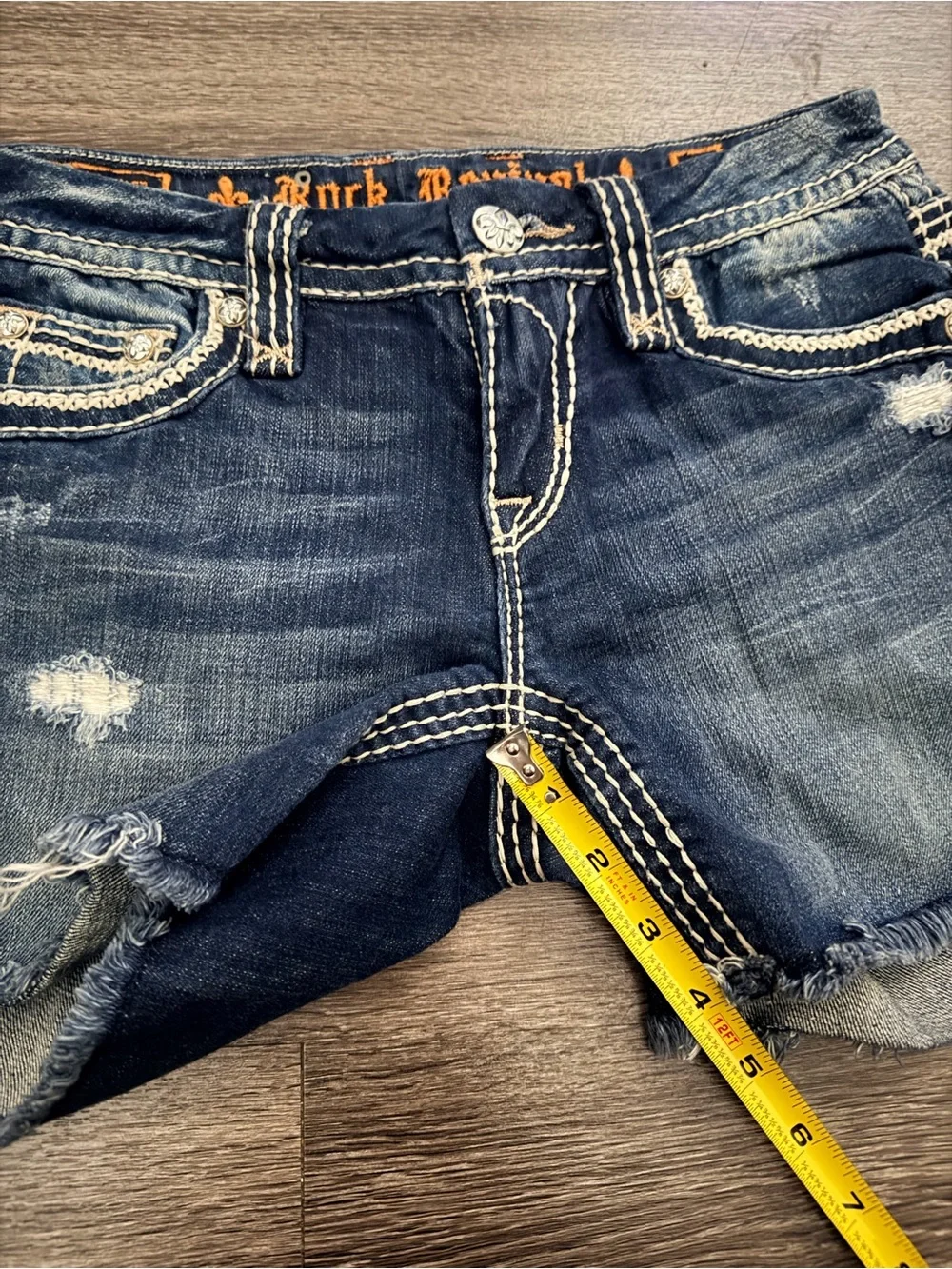 Rock Revival Mina Dark Wash Distressed Denim Shorts